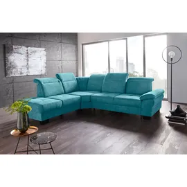 PLACES OF STYLE Ecksofa »Cornwall L-Form«, incl. Sitztiefenverstellung, mit Bettfunktion und Kopfteilverstellung blau