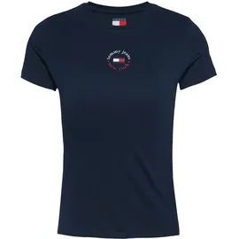 Tommy Hilfiger Tommy Jeans Damen T-Shirt Kurzarm Essential Logo Tee Slim Fit, Blau (Dark Night Navy), S - S