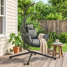 Outsunny Hängesessel oval Grau 1-Sitzer mit Gestell 