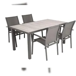 DELUKE Garten-Sitzgruppe FARID 5-tlg. - Kunststoff, Mittelgrau | Gartenmöbel-Set Gartengarnitur Garten-Essgruppe mit Stühlen und Esstisch