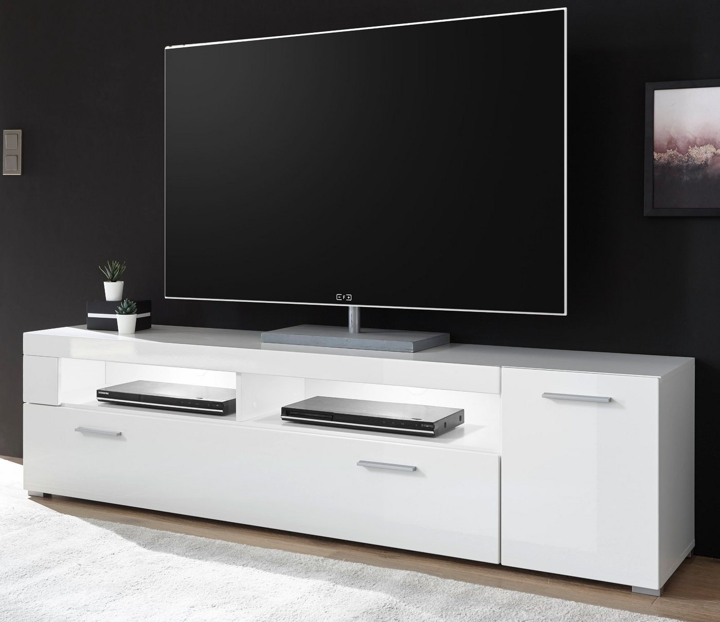 Furn.Design Lowboard Crucero (TV Unterschrank in weiß, Breite 180 cm), Hochglanz weiß