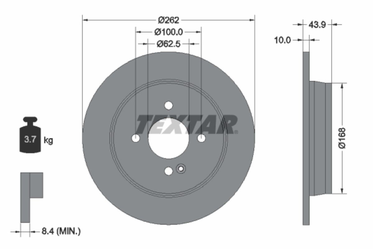 Disque de frein TEXTAR 92242203 arrière, plein, 1 pièce