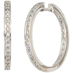 Paar Creolen JOBO, weiß (weißgold 585), Ohrringe, Damen, SI = kleine Einschlüsse, Weißgold 585-Diamanten, Weißgold 585, Diamanten, rund 585 Weißgold mit 50 Diamanten