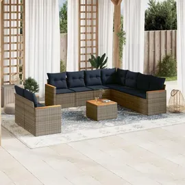 vidaXL 10-teiliges Gartensofa-Set mit Kissen, grau, Polyrattan - Grau