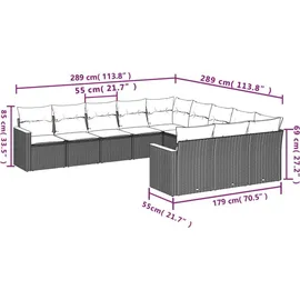 vidaXL 11-teiliges Gartensofa-Set mit Kissen, schwarzes Polyrattan - Schwarz