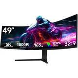 Gawfolk 49 Zoll Curved Gaming Monitor 165Hz, 1500R Gebogen PC Bildschirm mit Lautsprecher, 5120x1440 DQHD Ultrawide 32:9 Computerbildschirm, Pip/PBP, DP, HDMI, unterstützt VESA 100x 100mm