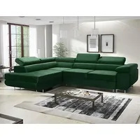MODERNO Ecksofa mit Schlaffunktion und Bettkasten Avesta - Sofa +3 Sitzen mit Robusten Metallfüße - Schlafcouch L-Form - Modern Couch 277x203x73 cm - Ecke Links Velours Flaschengrün