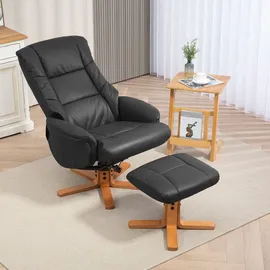 Homcom Relaxsessel mit Hocker, Fernsehsessel mit Liegefunktion, Wippfunktion TV Sessel für Wohnzimmer, Schlafzimmer, Kunstleder, Schwarz