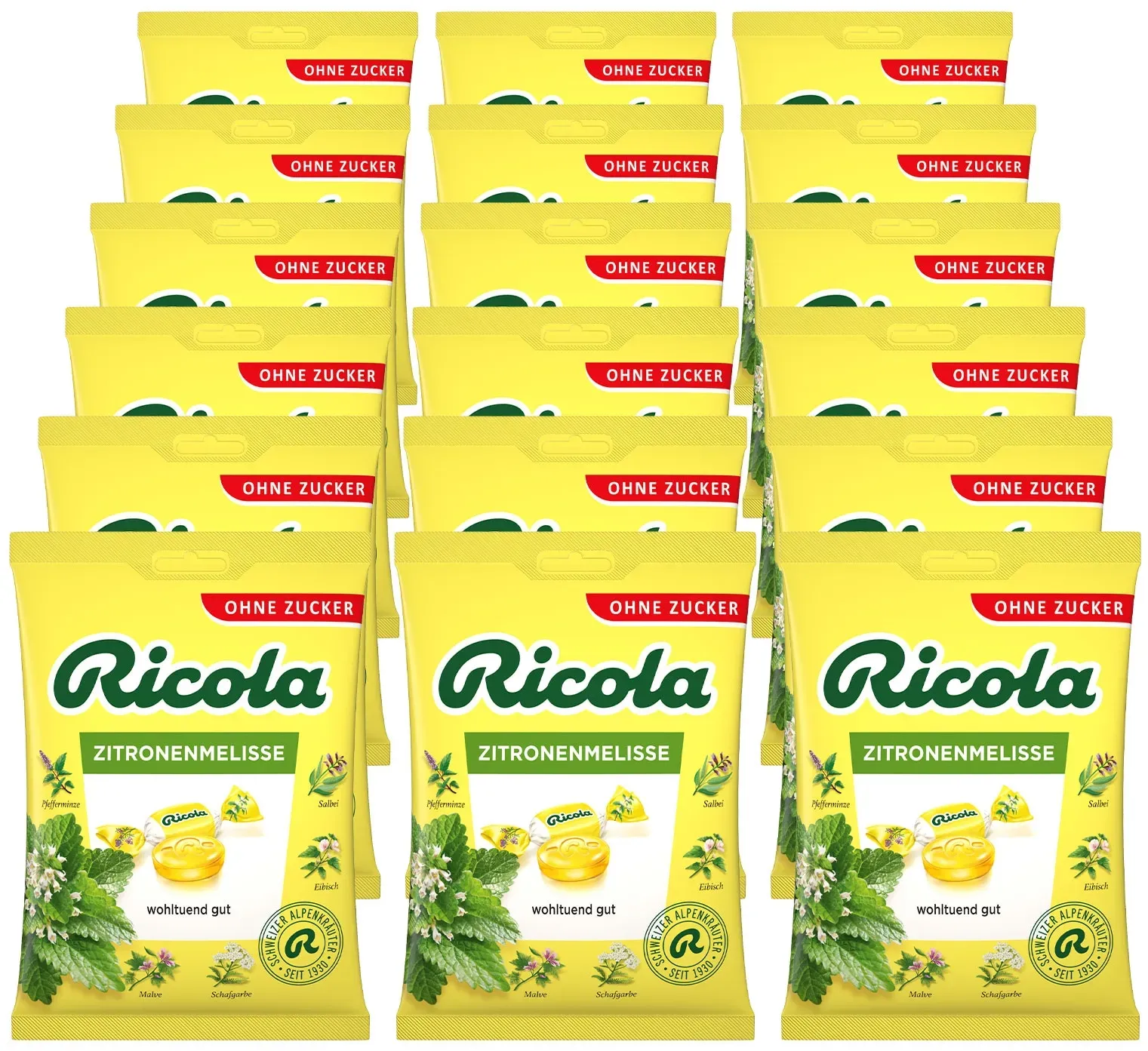 Ricola Bonbons Zitronenmelisse ohne Zucker 75 g, 18er Pack