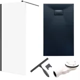 bad land SET Walk-In Dusche KETIL Schwarz 140x195 Transparentes Glas + Glaswischer