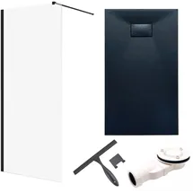 bad land SET Walk-In Dusche KETIL Schwarz 140x195 Transparentes Glas + Glaswischer