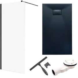 bad land SET Walk-In Dusche KETIL Schwarz 140x195 Transparentes Glas + Glaswischer