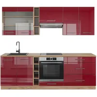 Vicco Fame-Line Küchenzeile Bordeaux Hochglanz/Goldkraft Eiche 235 cm ohne Arbeitsplatte