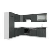 Vicco Eckküche, Dunkelgrau, Weiß, Holzwerkstoff, L-Form,Formgebogen, 287x81.6x60 cm, Küchen, Eckküchen, Eckküchen ohne Geräte