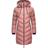 Marikoo Damen Wintermantel Warmer Steppmantel lang mit Verstellbarer Kapuze Armasa Dark Rose Gr. XXL - XXL
