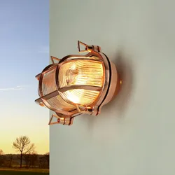 Licht-Erlebnisse Wandaußenleuchte Messing Riffelglas IP64 in Kupfer E27 Maritime Wandlampe Außen Schiffslampe Haus Eingang Balkon SKIATHOS, LE89256
