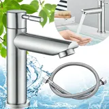 Begpoee Wasserhahn Bad, Armatur für Waschbecken, Waschtischarmatur, Waschtischarmatur Hoch mit 60cm Schlauchs, Wasserhahn Bad Edelstahl, Edelstahl Einhebelmischer, Für Badezimmer, Küche(Silber)