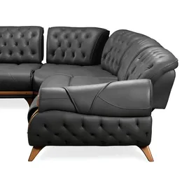 aea Eckcouch Leder 2-Sitzer Schwarz