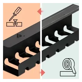 Relaxdays Kabelkanal Schreibtisch, 2er Set, Kabelmanagement, HBT: 10 x 43 x 10 cm, Zubehör zum Fixieren, schwarz