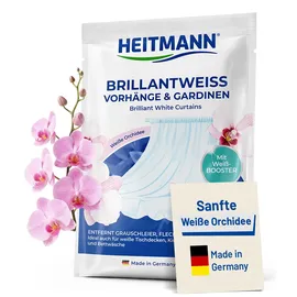 Heitmann Brillantweiß Vorhänge & Gardinen 50 g gegen Vergilbung und Gerüche für strahlend weiße Gardinen = Textilien | Entfernt Nikotin, Grauschleier & | Weiß-Booster für waschbare Stoffe