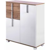 Schildmeyer Seitenschrank Luca 135872, weiß glanz/Eiche Landhaus Dekor, 80,6/32,0/94,8