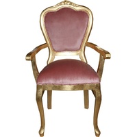 Casa Padrino Barock Luxus Esszimmer Stuhl mit Armlehnen Rosa/Gold
