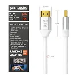 Primewire 8K Premium HDMI Ultra High Speed Kabel 2.1 7680 x 4320 @ 120 Hz mit DSC - 3m