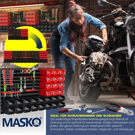 Masko MASKO® Wandregal + Stapelboxen + Werkzeughalter 45 tlg Box Erweiterbar Werkstattregal Lagerregal Steckregal, Set Box Sichtlagerkästen Schüttenregal Hängeregal Sortimentskasten Kleinteilemagazin
