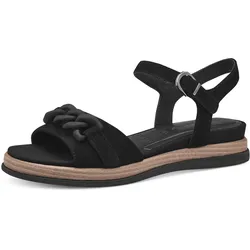 Keilsandalette TAMARIS, Damen, Gr. 39, schwarz, Ziegenveloursleder, modisch, Schuhe, Sommerschuh, Riemchensandale mit mattierter Zierkette