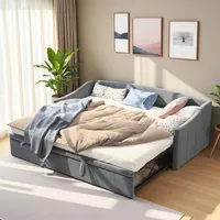 Poeahu 2-Sitzer-Schlafsofa, ausziehbares Schlafsofa 90/180 x 200 cm, Tagesbett, mit Lattenrost, gepolstertes Schlafsofas, wandelbar, ausziehbar, klappbar, Samtbezug, grau B, Matratze Nicht enthalten