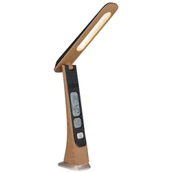 Tischleuchte Schreibtischlampe LED Touch-Dimmer USB-C Uhr Akku Holzoptik Gold