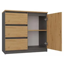 Top e shop Topeshop 1D3S ANT/ART BA KPL, Anthrazit, Eiche, 3 Schublade(n), Partikelbord, Modern - Grau/Braun