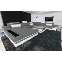Sofa Dreams Wohnlandschaft »Mezzo - XXL U Form Ledersofa«, Couch, mit LED, wahlweise mit Bettfunktion als Schlafsofa, Designersofa grau|weiß