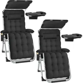 Tectake Sonnenliege 2er Set 200 x 65 x 30 cm Schwarz