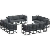 VidaXL Garten-Sofa-Set mit Kissen 12 pcs Schwarz Aluminium