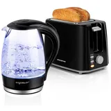 Aigostar Frühstücks-Set (2-tlg), Wasserkocher 1,7L / 2-Scheiben Langschlitz Toaster, Schwarz schwarz