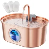 Kittyspout Katzenbrunnen 3,2L aus 304 Edelstahl, mit sichtbarem Wasserstand, leiser Pumpe und Filtersystem, Trinkbrunnen für Katzen und kleine Hunde, Roségold