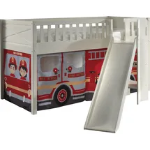 Vipack Hochbett »Scott, Spielbett, Kiefer massiv weiß lackiert, mit Rolllattenrost«, (B/H/T ca. 207,6x114x203,7cm, Kopf-/Fußteil mit Fräsung, stabil gebaut), mit Rutsch-/Leiterturm, LF 90x200 cm, inkl. Vorhang, 7 Designs weiß