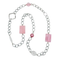 Gallay Perlenkette Kunststoffperlen rosa transparent Weitpanzerkette Aluminium hellgrau 95cm rosa