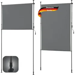 DELUKE® Außenrollo Sonnenschutz MARK - Ohne Bohren | Senkrechtmarkise Balkonrollo Vertikalmarkise Markise für Fenster Sichtschutz 200x270cm Dunkelgrau