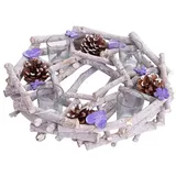 MCW Adventskranz T784, Mit 4 Teelichtgläsern, Aufwendig geschmückt grau|weiß