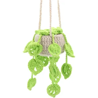 GORGECRAFT Niedliche Topfpflanzen Gehäkelt Auto-Hängekorb Pflanze Gestrickte Pflanze Autospiegel-Aufhänger Dekor Hängende Verzierung Zubehör Anhänger Pflanze Geschenk Handgefertigt Gestrickt Grün