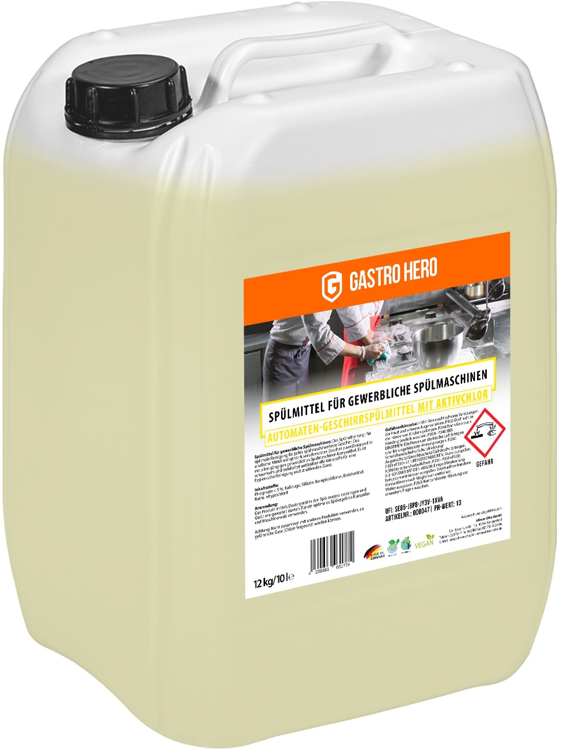 GastroHero Gastro Détergent pour lave-vaisselle professionnel au chlore actif 10L