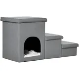 Hundetreppe, 3 Stufige Katzentreppe mit Höhle, 3-in-1 Tiertreppe mit Stauraum