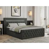 MKS Meble Boxspringbett 160x200 mit Led, Polsterbett 160x200 mit LED Kopfteil - Multipocket-Matratze H4 - Doppelbett mit Bettkasten Stauraumbet - GOLD-9 - 16... - Dunkelgrau