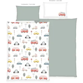 Baby Best Herding babybest Fahrzeuge, Kopfkissenbezug 40 x 60 cm, Bettbezug 100 x 135 cm, 100% Baumwolle/Flanell, Grün