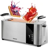 NULSTA Toaster Brotröster, Toaster Edelstahl, Langschlitz mit Brötchenaufsatz, 2 lange Schlitze, für 4 Scheiben, 1400 W, LED Display, Touch-Screen, 6 Stufen, Auftaufunktion, Aufwärmfunktion weiß