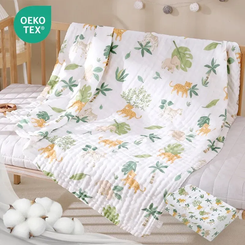 LeBonsoir Handtücher, Baby-Muslin-Quadrate, 2er-Kombipack, Baumwoll-Wickeltücher für Neugeborene, saugfähig und atmungsaktiv, ideal zum Reinigen, Abwischen und Abdecken von Neugeborenen – Forest Adventure (25 x 50 cm x 1, 70 x 140 cm x 1)