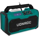 VONROC Baustellenradio 20V - FM, bluetooth & USB - Bassreflexportlautsprecher - Exkl. Akku und Schnellladegerät