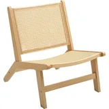 HOMCOM Sessel Relaxsessel ohne Armlehne, Stuhl mit Rattan-Rückenlehne, Holzrahmen, Lesesessel für Wohnzimmer Schlafzimmer Naturholz   Aosom